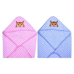JARS Collections Super Soft and Comfortable Microfibre Hooded Baby Wrapper - Pink & Blue-image-110