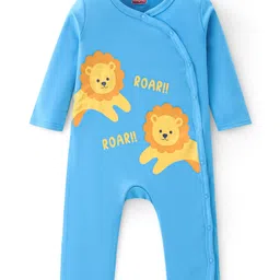 Babyhug 100% Cotton Knit Full Sleeves Romper With Lion Print - Blue-picture-24