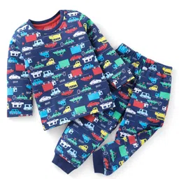 Babyhug Single Jersey Knit Full Sleeves Night Suit Car Print - Navy Blue-image-64