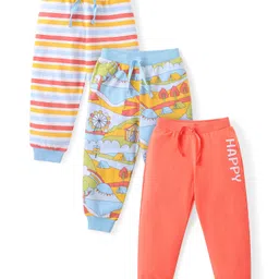 Babyhug 100% Cotton Knit Full Length Lounge Pants with Stripes & Text Print Pack of 3 - Multicolour-picture-11