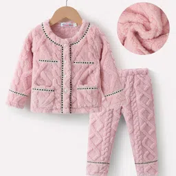 Kookie Kids Full Sleeves Front Open Solid Color Winter Night Suit - Pink-picture-19