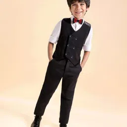 Babyhug Knit Full Sleeves 3 Piece Party Suit With Bow - Black-picture-17