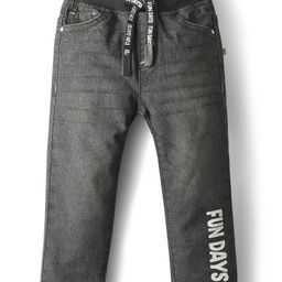 Babyhug Denim Full Length Washed Jeans With Stretch & Text Print - Black-picture-6