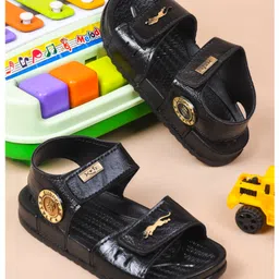KATS Coin Applique Detailed With Double Velcro Closure Sandals - Black-picture-25
