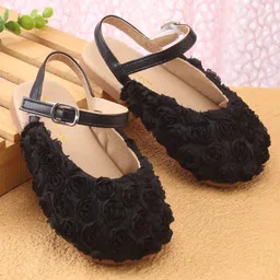 Babyoye Velcro Closure Ballerina with Floral Applique - Black-image-51