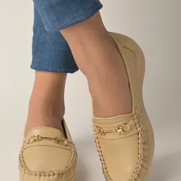 Shoetopia Metal Applique Detailed Loafers - Beige-picture-19