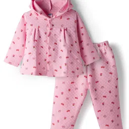 Tango Knit Full Sleeves Hooded Winter Wear Co-ords Night Suit With Floral Print - Pink-picture-21