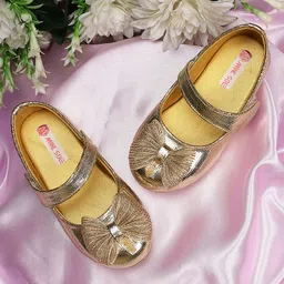 Mine Sole Bow Applique Detailed & Foil Checked With Velcro Closure Mary Jane Ballerinas - Gold-picture-31