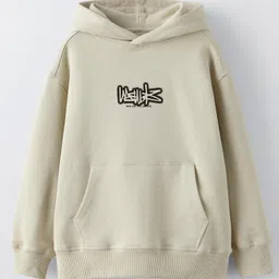 ALAN JONES Cotton Blend Knit Full Sleeves Typography Printed Light Winter Oversized Hoodie - Beige-picture-16