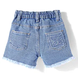 Babyhug Mid Thigh Washed Denim Shorts With Stretch & Text Print - Blue image 2