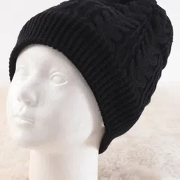 Pine Kids Knitted Solid Woollen Cap & Muffler Black - Diameter 18 cm image 2