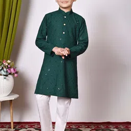 AHLAN APPARELS Boys Ethnic Motifs Embroidered Sequinned Kurta with Pyjamas image 1
