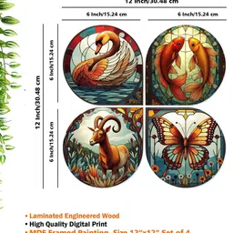 ArtVibes Unisex Set Of 4 Nature Decorative Handcrafted Mdf Wooden Wall Hangings image 3