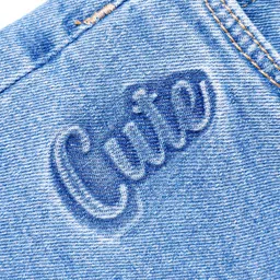 Babyhug Mid Thigh Washed Denim Shorts With Stretch & Text Print - Blue image 3