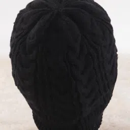 Pine Kids Knitted Solid Woollen Cap & Muffler Black - Diameter 18 cm image 3