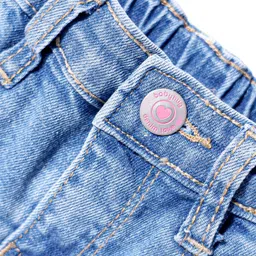 Babyhug Mid Thigh Washed Denim Shorts With Stretch & Text Print - Blue image 4