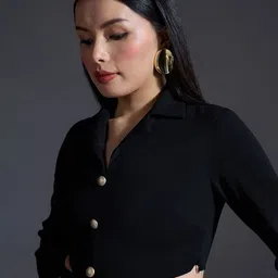 20Dresses Lapel Collar Crop Top with High Waist Pants image 5