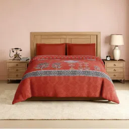 SPACES Bidriware 100% Cotton Ornate Print Double Quilt - Coral-image-51