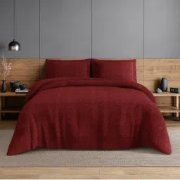 SPACES Damask 100% Cotton Ornate Print King Bedsheet with 2 Pillow Covers - Dark Red-image-85