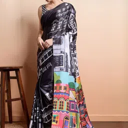 moda rapido Black Designer Printed Silk Saree image 2