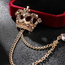 SYGA Men Stones Studded Tassel Crown Brooch With Chain-picture-38