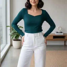 DressBerry Women Teal Green Polyester Sweetheart Neck Tops-image-91