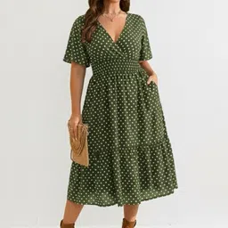 Samsara Couture Polka Dot Print Crepe Fit & Flare Midi Dress-picture-11