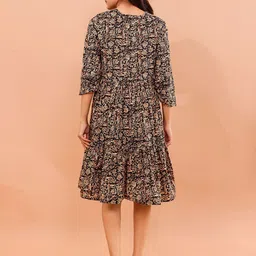 VASVI Ethnic Motifs Print Cotton Fit & Flare Dress image 5