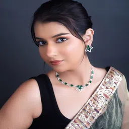 Zoki Rani Kalind 925 Sterling Silver Emerald & American Diamonds Studded Jewellery Set image 5