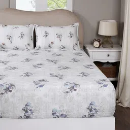 MASPAR Blue Floral Printed Pure Cotton 300 TC Single Bedsheet Set 1.52 m x 2.24 m image 3