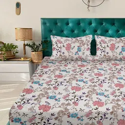 KLOTTHE Pink Floral 300 TC Double Size Fine Bedsheet With Pillow Covers - 98 x 88 In image 4