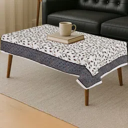 CROSMO White Floral Cotton 4-Seater Table Cover image 5