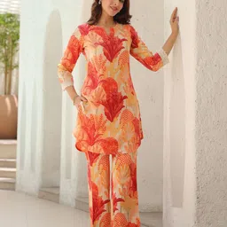 Rain & Rainbow Printed Cotton Notch Neck Tunic Tunic With Trousers image 5