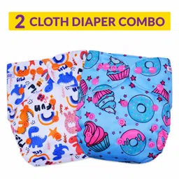 Bembika Reusable Cloth Diaper Dino & Cup Cake Print Set of 2 - White Blue-picture-14