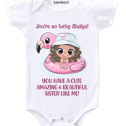KNITROOT Half Sleeves Beautiful Sister Print Onesie - White-picture-26