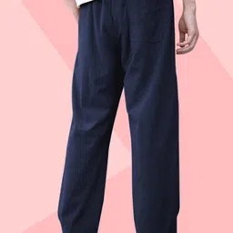 foxter Men Solid Blue Track Pants image 3