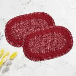 Kuber Industries Red & White 2 Pieces Printed Cotton Anti-Slip Doormats image 1