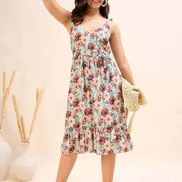 DressBerry Women Floral Printed Shoulder Straps Fit & Flare Midi Dress-picture-33