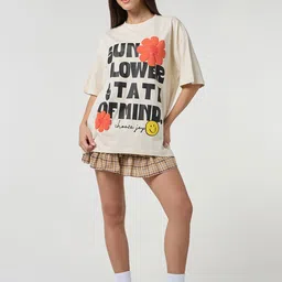 Bewakoof Typography Printed Pure Cotton Oversized T-shirt image 4