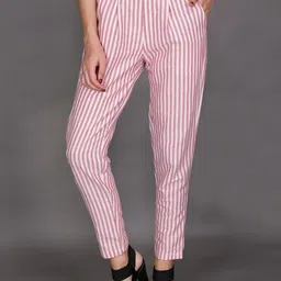 Pittra4ever Women Striped Comfort Mid-Rise Regular Fit Trousers-image-42