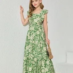 YK Floral Print Flutter Sleeve Fit & Flare Dress-picture-13