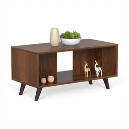 bluewud Leo Brown Textured Wooden & Metal Rectangle Coffee Table image 4