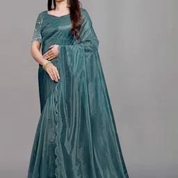 Peachmode Women Scallop Border Net Saree With Blouse Piece-picture-41