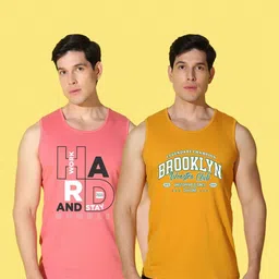 WOOSTRO Men Pack of 2 Typography Printed Round Neck Cotton Slim Fit Sports T-shirts image 5