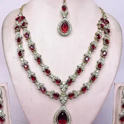 VATSALYA creation Alloy Gold- plated Maroon Jewellery Set image 2