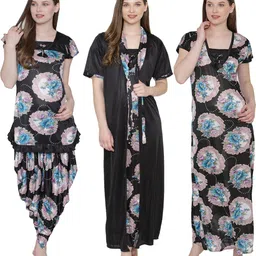 PHALIN Women Multicoloured Satin Printed Nightdress-picture-37