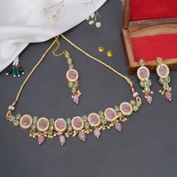 JEWILLEY Gold-Plated Monalisa Stones & BeadsJewellery Set-picture-41