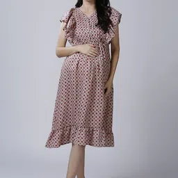 Mom For Sure by Ketki Dalal Floral Print Ruffled Maternity Blouson Dress-image-93