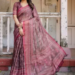 SHREEMALL Ethnic Motifs Printed Zari Tissue Saree image 4