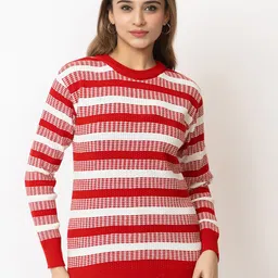 LEZA Women Striped Pullover with Embroidered Detail-picture-37